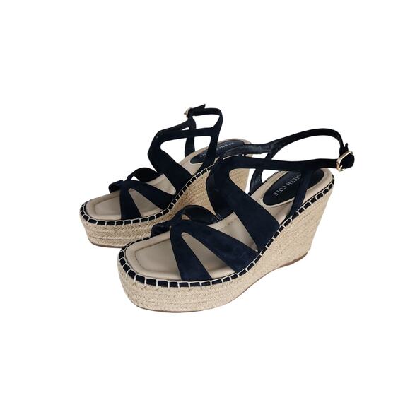 Kenneth Cole New York Women's Solace Espadrille Platform Wedge Sandals navy 8 - Picture 1 of 8